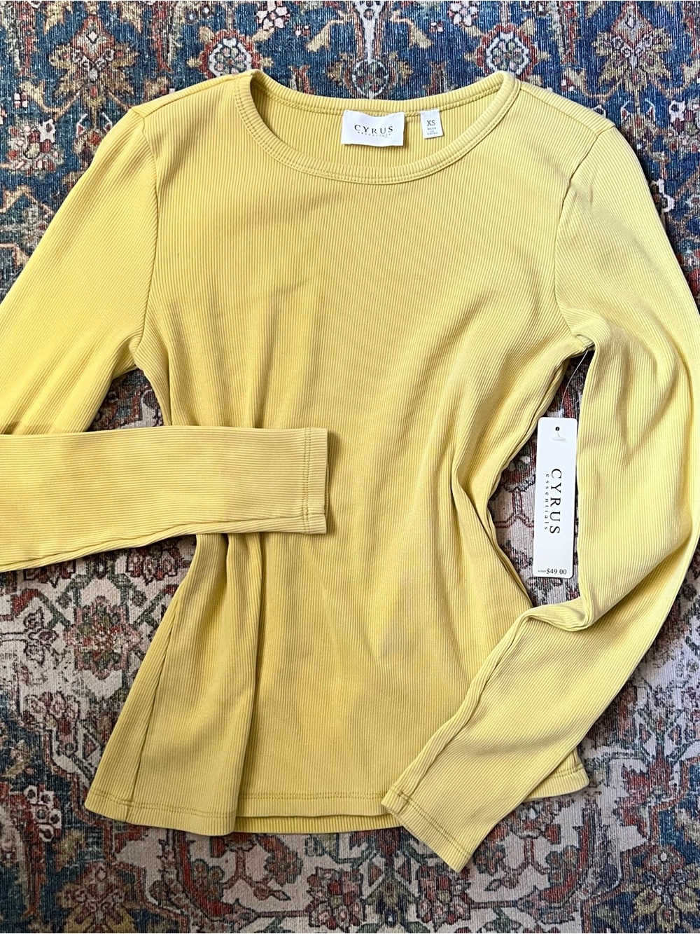 Cyrus Long Sleeve Ribbed Top in Mustard Yellow